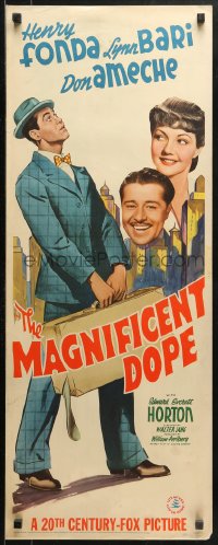 1y160 MAGNIFICENT DOPE insert 1942 full-length art of Henry Fonda, plus Lynn Bari & Don Ameche!