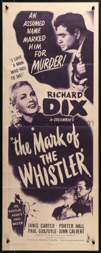 1y166 MARK OF THE WHISTLER insert 1944 Richard Dix, Janis Carter, directed by William Castle!