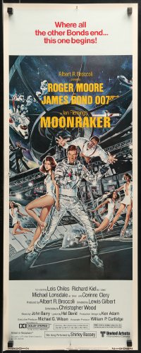 1y170 MOONRAKER insert 1979 art of Moore as James Bond & sexy Lois Chiles by Goozee!