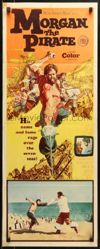 1y171 MORGAN THE PIRATE int'l insert 1961 Morgan il pirate, art of barechested swashbuckler Steve Reeves!