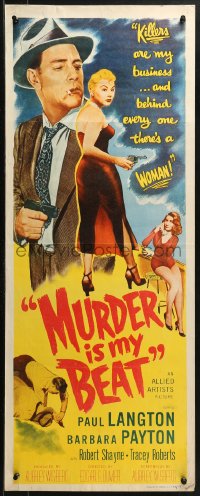1y177 MURDER IS MY BEAT insert 1955 Edgar Ulmer film noir, Barbara Payton, cool speeding train art!