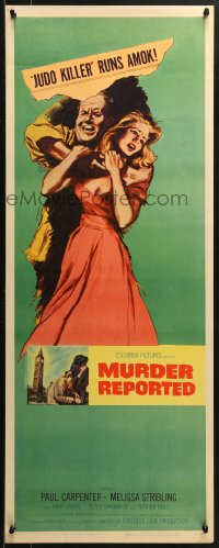 1y178 MURDER REPORTED insert 1958 Judo Killer runs amok in London & attacks women, cool art!
