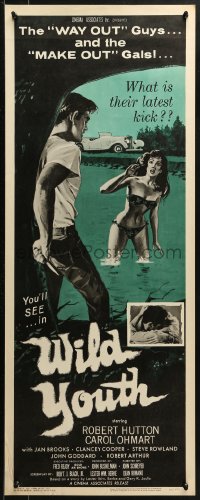 1y180 NAKED YOUTH insert 1960 make out gals, Wild Youth, creepy art of boy w/knife and sexy girl!
