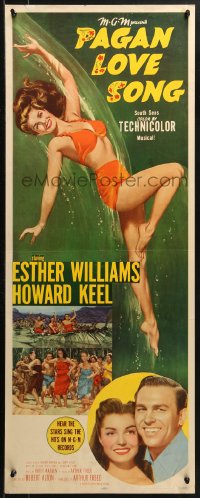 1y189 PAGAN LOVE SONG insert 1950 art of sexy Esther Williams in sarong w/ Howard Keel in Tahiti!