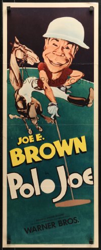 1y195 POLO JOE insert R1944 art of wacky smiling big-mouthed polo player Joe E. Brown by his horse!