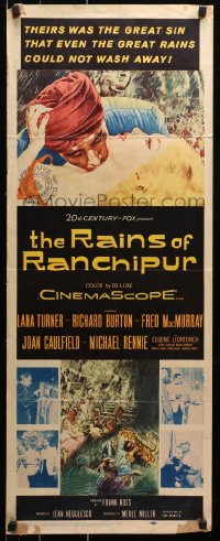 1y201 RAINS OF RANCHIPUR insert 1955 Lana Turner, Richard Burton, rains couldn't wash sin away!