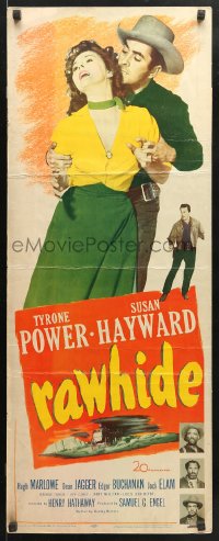 1y202 RAWHIDE insert 1951 Tyrone Power & pretty Susan Hayward in western action!