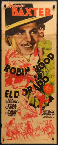 1y203 ROBIN HOOD OF EL DORADO insert 1936 William Wellman, Warner Baxter, Stoors art, ultra-rare!