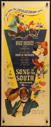 1y220 SONG OF THE SOUTH insert R1956 Walt Disney, Uncle Remus, Br'er Rabbit & Br'er Bear!