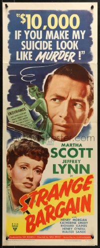 1y228 STRANGE BARGAIN insert 1949 film noir, Martha Scott, Jeffrey Lynn, insurance fraud!