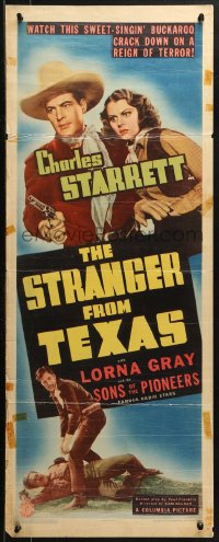 1y230 STRANGER FROM TEXAS insert 1939 western action art of Charles Starrett w/gun on horseback!