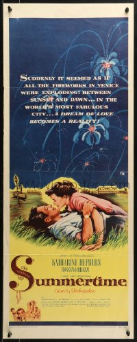 1y234 SUMMERTIME insert 1955 romantic art of Katharine Hepburn & Rossano Brazzi laying in grass!