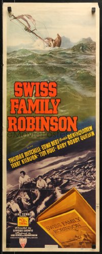 1y238 SWISS FAMILY ROBINSON insert 1940 cool art of shipwreck & family on boat, ultra-rare!