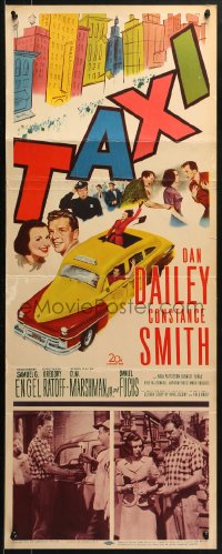 1y243 TAXI insert 1953 artwork of Dan Dailey & Constance Smith in yellow cab in New York City!