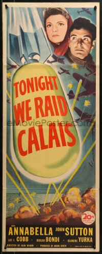 1y255 TONIGHT WE RAID CALAIS insert 1943 Annabella, John Sutton, cool art of WWII planes in battle!