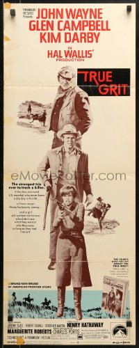 1y261 TRUE GRIT insert 1969 John Wayne as Rooster Cogburn, Kim Darby, Glen Campbell