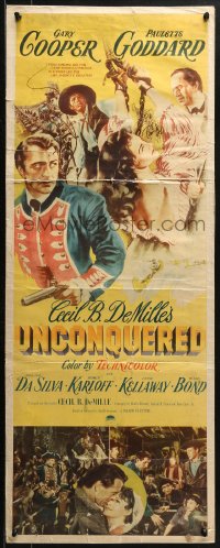 1y263 UNCONQUERED insert 1947 Gary Cooper & sexy Paulette Goddard in colonial America!