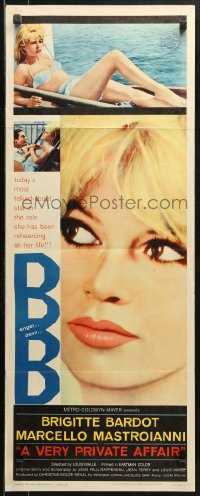 1y269 VERY PRIVATE AFFAIR insert 1962 Louis Malle's Vie Privee, c/u of sexy Brigitte Bardot!