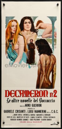 1y300 DECAMERON II Italian locandina 1972 Avelli artwork of sexy nude women and monk!