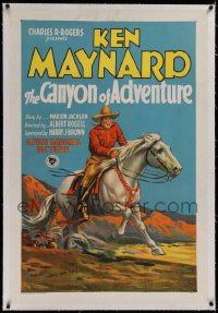 1z048 CANYON OF ADVENTURE linen 1sh 1928 art of Ken Maynard riding his horse Tarzan, ultra rare!