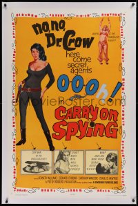 1z050 CARRY ON SPYING linen 1sh 1964 English spy spoof w/sexy agent O-O-Oh!, most secrets exposed!