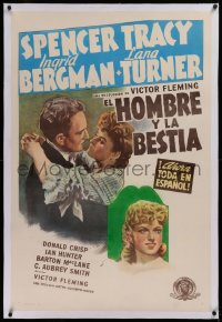 1z081 DR. JEKYLL & MR. HYDE linen Spanish/US 1sh R1946 Spencer Tracy, Ingrid Bergman & Lana Turner!