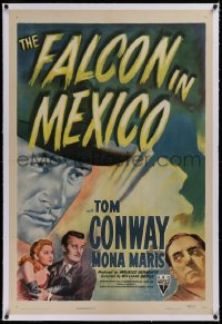 1z095 FALCON IN MEXICO linen 1sh 1944 detective Tom Conway and pretty Mona Maris, cool noir art!