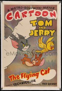 1z108 FLYING CAT linen 1sh 1952 great cartoon art of Tom with corset wings chasing Jerry & canary!