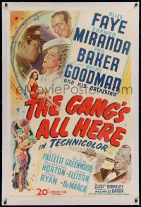 1z120 GANG'S ALL HERE linen 1sh 1943 montage art of sexy Alice Faye, Carmen Miranda, Benny Goodman!