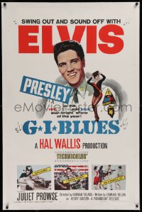 1z118 G.I. BLUES linen 1sh 1960 swing out and sound off with Elvis Presley & sexy Juliet Prowse!
