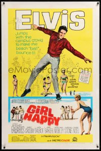 1z128 GIRL HAPPY linen 1sh 1965 great image of Elvis Presley dancing, Shelley Fabares, rock & roll!