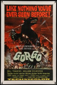 1z134 GORGO linen 1sh 1961 great artwork of giant monster terrorizing London by Joseph Smith!