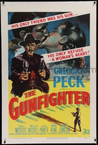 1z140 GUNFIGHTER linen 1sh 1950 Gregory Peck's only friend was his gun & he wanted out, cool art!