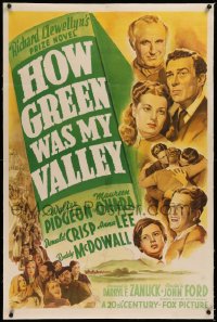 1z152 HOW GREEN WAS MY VALLEY linen style A 1sh 1941 John Ford, art of top cast, Best Picture 1941!