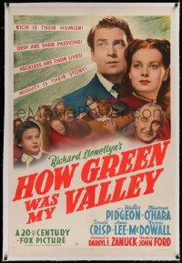 1z153 HOW GREEN WAS MY VALLEY linen style B 1sh 1941 John Ford, Pidgeon, O'Hara, Best Picture 1941!