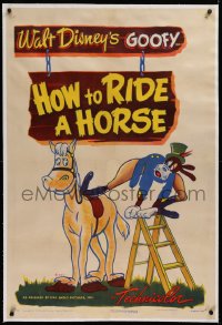 1z154 HOW TO RIDE A HORSE linen 1sh 1950 Walt Disney cartoon, great art of Goofy, ultra rare!