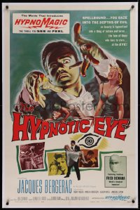 1z157 HYPNOTIC EYE linen 1sh 1960 Jacques Bergerac, cool hypnosis art, stare if you dare, HypnoMagic!