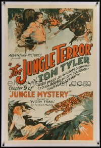 1z171 JUNGLE MYSTERY linen chapter 9 1sh 1932 Tom Tyler serial, Jungle Terror, cool art, ultra rare!