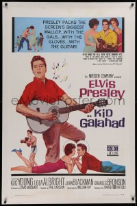 1z172 KID GALAHAD linen 1sh 1962 art of Elvis Presley singing with guitar, boxing & romancing!