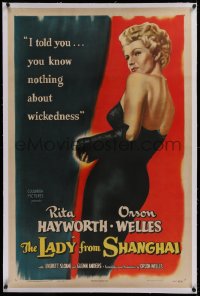 1z180 LADY FROM SHANGHAI linen 1sh 1947 sexy blonde Rita Hayworth, you know nothing about wickedness!