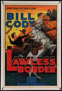 1z182 LAWLESS BORDER linen 1sh 1935 art of cowboy Bill Cody shot from his Arabian horse, ultra rare!