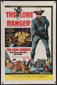 1z189 LONE RANGER & THE LOST CITY OF GOLD linen 1sh 1958 masked Clayton Moore & Jay Silverheels!