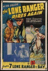 1z192 LONE RANGER RIDES AGAIN linen chapter 7 1sh 1939 art & photo of masked Robert Livingston!