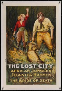 1z194 LOST CITY linen chapter 7 1sh 1920 silent serial, art of Juanita Hansen & lion she shot, rare!