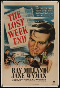 1z195 LOST WEEKEND linen 1sh 1945 art of relapsing alcoholic Ray Milland, directed by Billy Wilder!