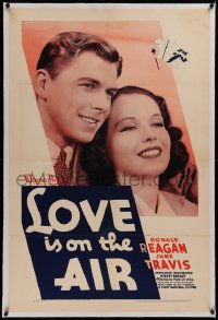 1z197 LOVE IS ON THE AIR linen 1sh 1937 very 1st Ronald Reagan, c/u with pretty June Travis, rare!