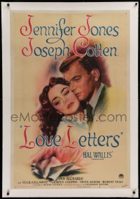 1z198 LOVE LETTERS linen 1sh 1945 romantic c/u art of Joseph Cotten & Jennifer Jones, by Ayn Rand