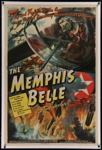 1z207 MEMPHIS BELLE linen 1sh 1944 William Wyler legendary WWII documentary, cool art, very rare!
