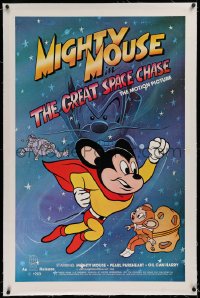 1z212 MIGHTY MOUSE IN THE GREAT SPACE CHASE linen 1sh 1982 great cartoon superhero artwork!