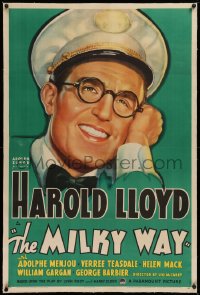 1z214 MILKY WAY linen 1sh 1936 wonderful c/u art of Harold Lloyd in milkman uniform, ultra rare!